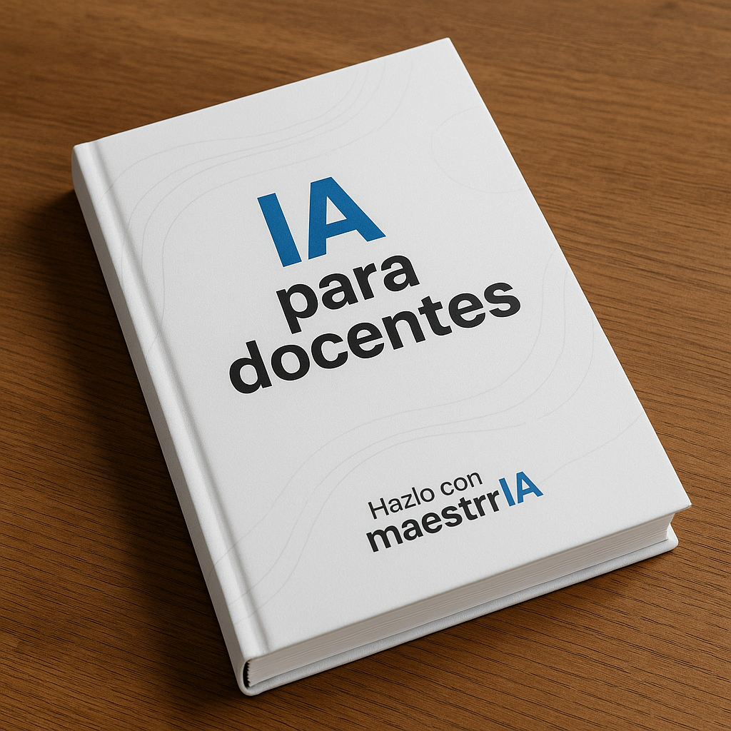 Portada del eBook 'Guía práctica: IA para docentes', un recurso digital que contiene herramientas esenciales para transformar la práctica docente con inteligencia artificial, próximamente disponible